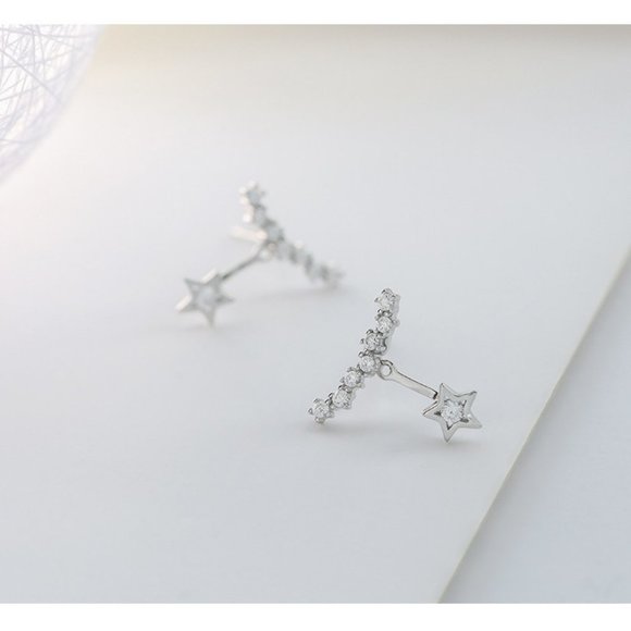 NEW 925 Sterling Silver Diamond Star Earrings - Picture 8 of 9